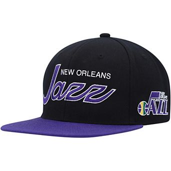 Men's Mitchell & Ness Black Utah Jazz Hardwood Classics MVP Team Script 2.0 Snapback Hat