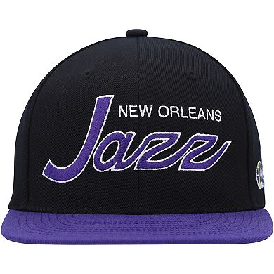 Men's Mitchell & Ness Black Utah Jazz Hardwood Classics MVP Team Script 2.0 Snapback Hat