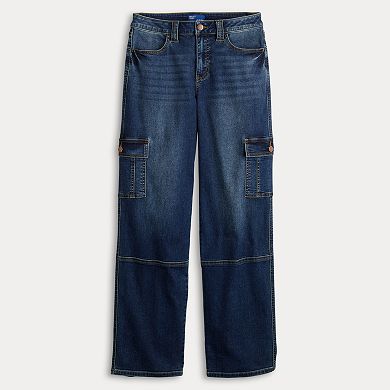 Junior High Rise Straight Leg Cargo Jeans main image 0