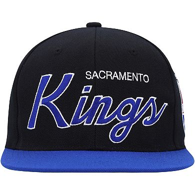 Men's Mitchell & Ness Black Sacramento Kings Hardwood Classics MVP Team Script 2.0 Snapback Hat