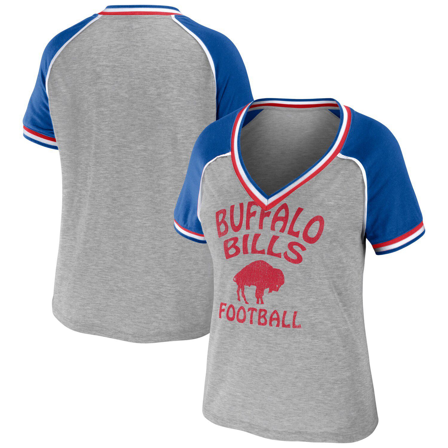 Men's Majestic Threads Cream/Royal Buffalo Bills Gridiron Classics Raglan  3/4-Sleeve T-Shirt 