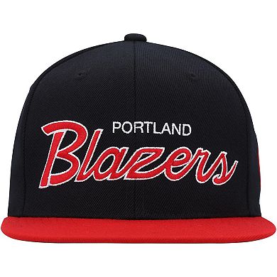 Men's Mitchell & Ness Black Portland Trail Blazers Hardwood Classics MVP Team Script 2.0 Snapback Hat