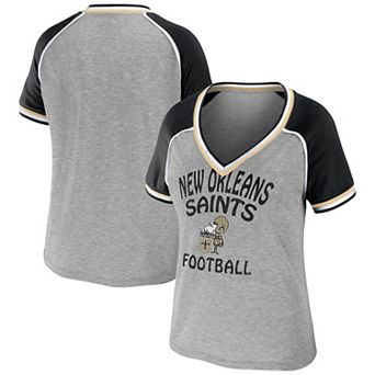 Women's WEAR by Erin Andrews Heather Gray New Orleans Saints Throwback Raglan V-Neck T-Shirt