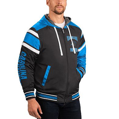 Men's G-III Sports by Carl Banks Gray/Black Carolina Panthers Extreme Full Back Reversible Hoodie Full-Zip Jacket