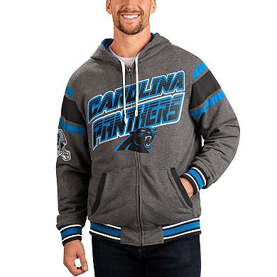 Men's G-III Sports by Carl Banks Black/Gray Carolina Panthers Extreme Full Back Reversible Hoodie Full-Zip Jacket