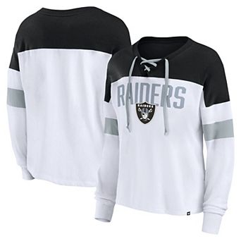 Women's Fanatics Branded White/Black Las Vegas Raiders Even Match Lightweight Lace-Up Long Sleeve Top