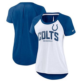 Women's Nike White/Heather Royal Indianapolis Colts Back Cutout Raglan T-Shirt