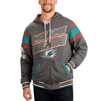 Men's G-III Sports by Carl Banks Aqua/Gray Miami Dolphins Extreme Full Back Reversible Hoodie Full-Zip Jacket