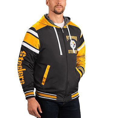 Men's G-III Sports by Carl Banks Black/Gray Pittsburgh Steelers Extreme Full Back Reversible Hoodie Full-Zip Jacket