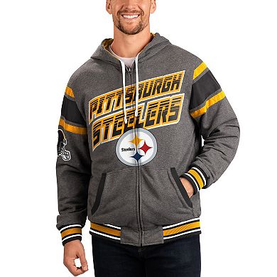 Men's G-III Sports by Carl Banks Black/Gray Pittsburgh Steelers Extreme Full Back Reversible Hoodie Full-Zip Jacket