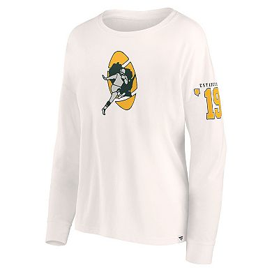 Women's Fanatics Branded Cream Green Bay Packers Game Date Long Sleeve T-Shirt