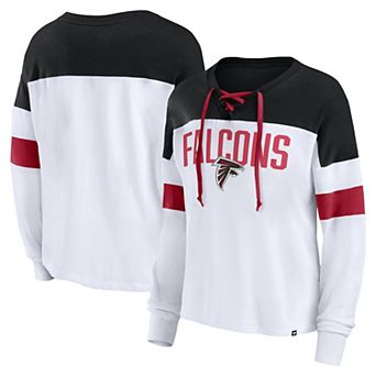 Women's Fanatics Branded White/Black Atlanta Falcons Even Match Lace-Up Long Sleeve V-Neck T-Shirt