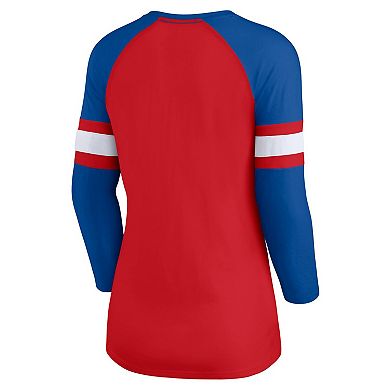 Women's Fanatics Branded Red/Royal Buffalo Bills Arch Raglan 3/4-Sleeve Notch Neck T-Shirt