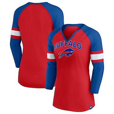 Women's Fanatics Branded Red/Royal Buffalo Bills Arch Raglan 3/4-Sleeve Notch Neck T-Shirt