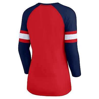 Women's Fanatics Branded Red/Navy New England Patriots Arch Raglan 3/4-Sleeve Notch Neck T-Shirt