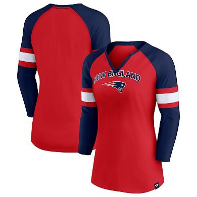 Women's Fanatics Branded Red/Navy New England Patriots Arch Raglan 3/4-Sleeve Notch Neck T-Shirt