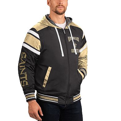 Men's G-III Sports by Carl Banks Black/Gray New Orleans Saints Extreme Full Back Reversible Hoodie Full-Zip Jacket