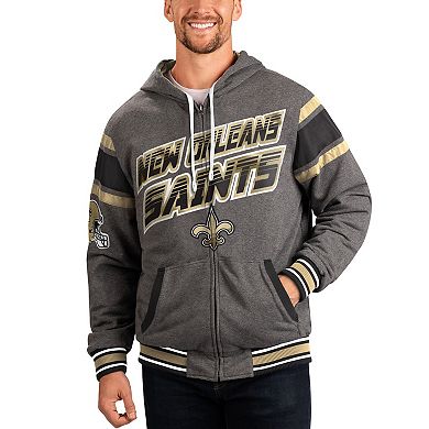 Men's G-III Sports by Carl Banks Black/Gray New Orleans Saints Extreme Full Back Reversible Hoodie Full-Zip Jacket