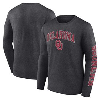 Men's Fanatics Branded Heather Charcoal Oklahoma Sooners Distressed Arch Over Logo Long Sleeve T-Shirt