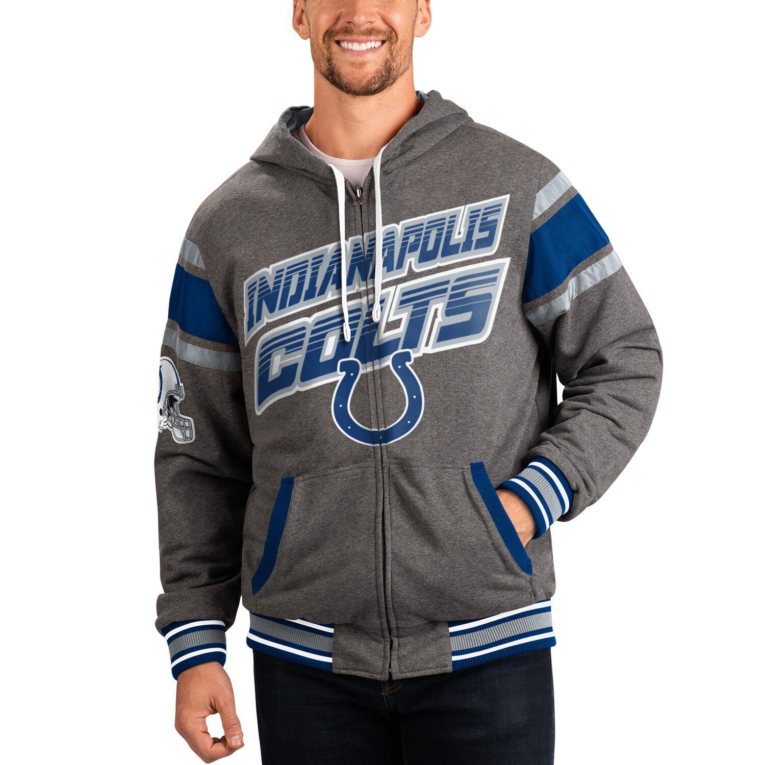 Men's Indianapolis Colts Starter Royal/Gray Running Back Full-Zip Hoodie