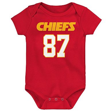 Infant Travis Kelce Red Kansas City Chiefs Mainliner Player Name & Number Bodysuit
