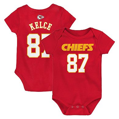 Infant Travis Kelce Red Kansas City Chiefs Mainliner Player Name & Number Bodysuit