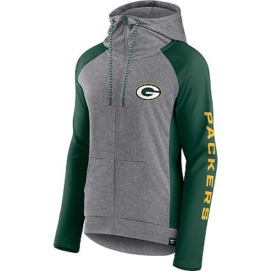 Women's Fanatics Branded  Heather Gray/Green Green Bay Packers Blind Side Raglan Full-Zip Hoodie