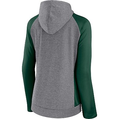 Women's Fanatics Branded  Heather Gray/Green Green Bay Packers Blind Side Raglan Full-Zip Hoodie