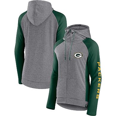 Women's Fanatics Branded Heather Gray/College Green Green Bay Packers Blind Side Lightweight Full-Zip Hoodie