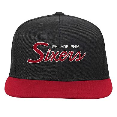 Youth Mitchell & Ness Black Philadelphia 76ers Team Script Snapback Hat