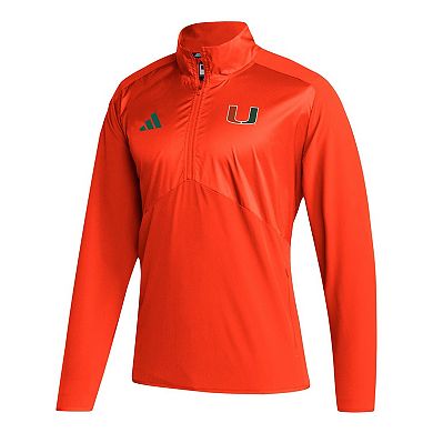 Men's adidas Orange Miami Hurricanes Sideline AEROREADY Raglan Sleeve Quarter-Zip Jacket