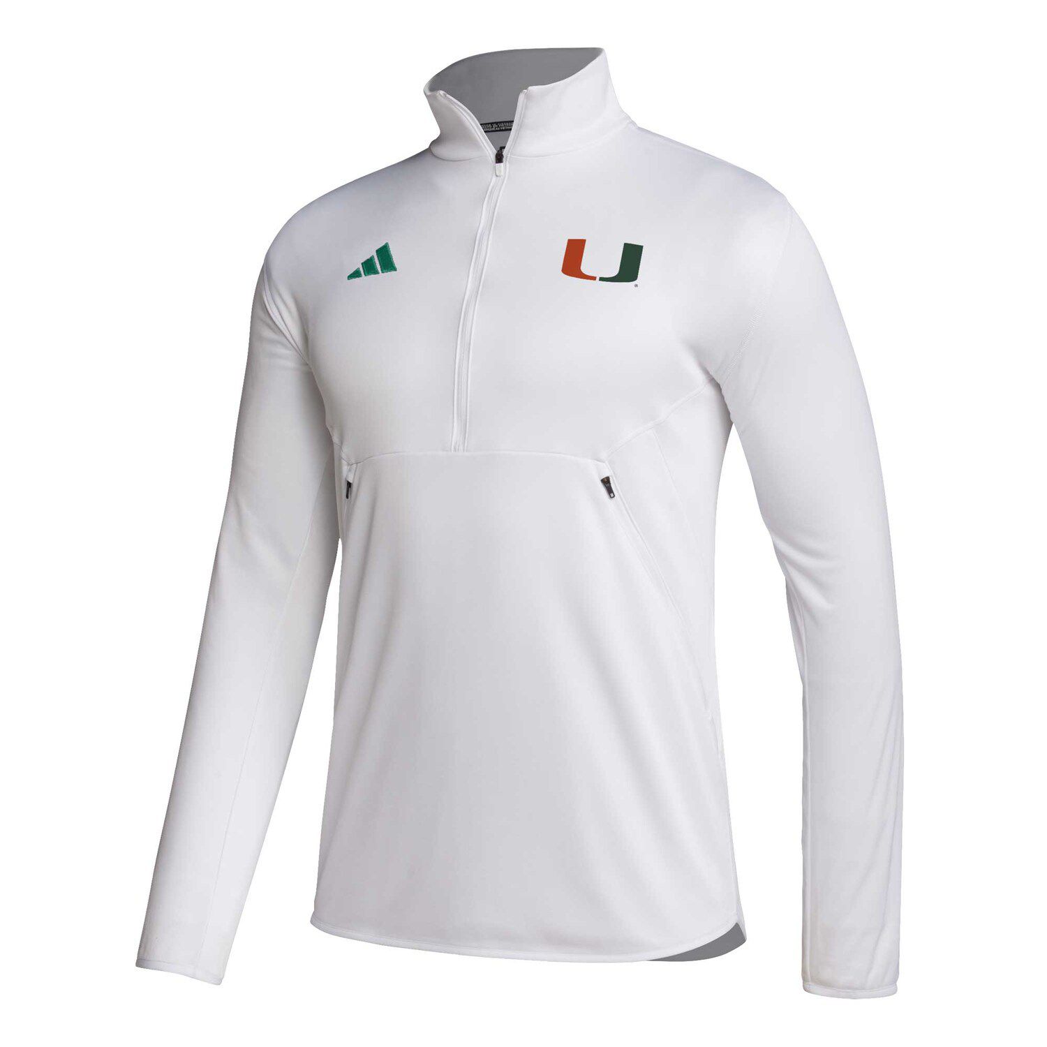 Men's Adidas White Miami Hurricanes 2023 Sideline AEROREADY Half-Zip Top