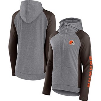 Women's Fanatics Branded Heather Gray/Brown Cleveland Browns Blind Side Raglan Full-Zip Hoodie