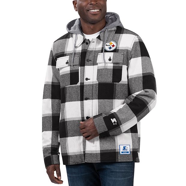 Starter Black Pittsburgh Steelers Big Joe Plaid Full-Zip Hoodie Jacket