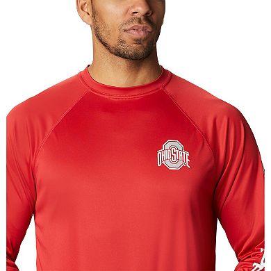 Men's Columbia Scarlet Ohio State Buckeyes Terminal Tackle Omni-Shade Raglan Long Sleeve T-Shirt