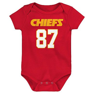 Newborn & Infant Travis Kelce Red Kansas City Chiefs Mainliner Player Name & Number Bodysuit