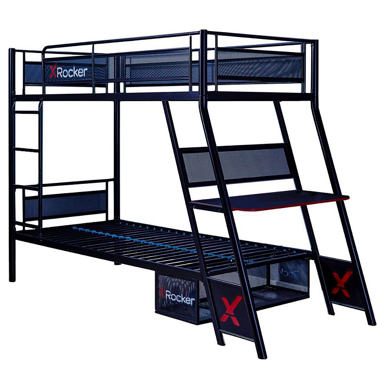 X Rocker - Armada Twin over Twin Gaming Bunk Bed with Built-In Gaming Desk - Black
