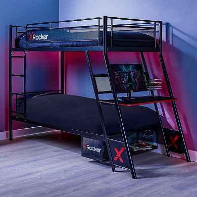 X-Rocker Armada Twin Over Twin Gaming Bunk Bed with Built-In Gaming Desk