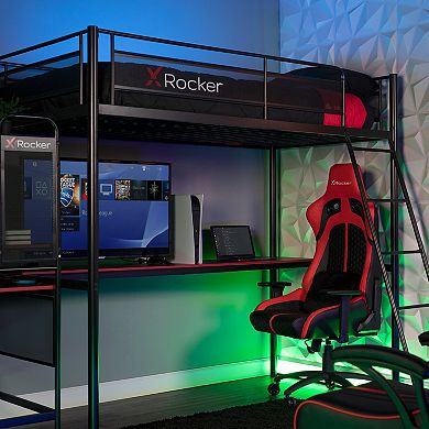 X-Rocker HQ Gaming Twin Loft Bed with Built-In Shelving