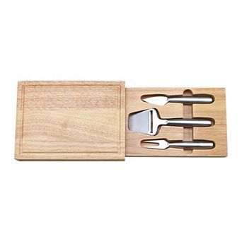 10.5" 4 pc Rubber Wood Cutting Board and Cheese Tool Set