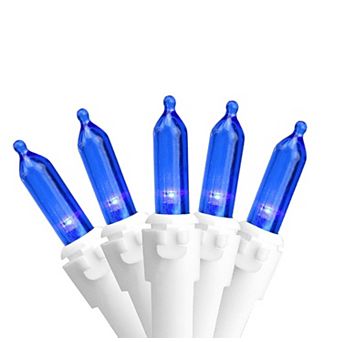 50-Count Blue LED Mini Christmas Light Set 16.25ft White Wire