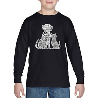 Boy's Word Art Long Sleeve - Dogs and Cats
