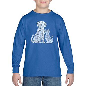 Boy's Word Art Long Sleeve - Dogs and Cats