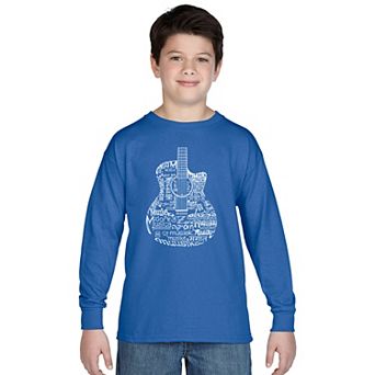 Boy's Word Art Long Sleeve - Languages Guitar