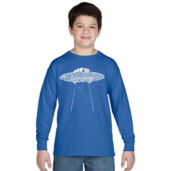 Boy's Word Art Long Sleeve - Flying Saucer UFO