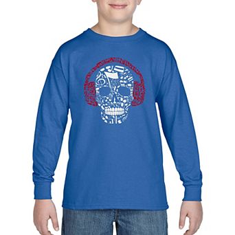 Boy's Word Art Long Sleeve - Music Notes Skull