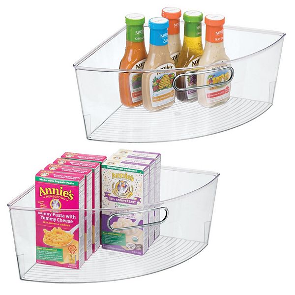 mDesign Plastic Lazy Susan Organizer Bins with Handle for Kitchen 2 Pack