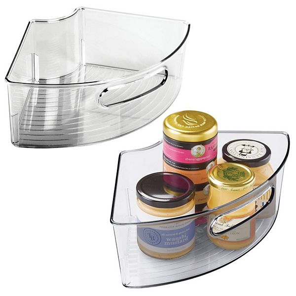mDesign Plastic Lazy Susan Organizer Bins with Handle for Kitchen 2 Pack