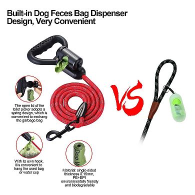 Reflective Dog Leash 5ft Hands-Free With Waste Bag Dispenser