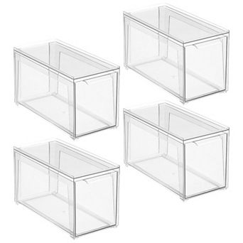 mDesign Plastic Stackable Kitchen Storage Organizer, Front Pull Drawer - Clear